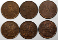 FINLAND Copper 1922 5 Penniä  UNC KM# 22 RANDOM PICK  (1 COIN)