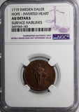 Sweden Carl XII Copper 1719 Daler HOPE-INVERTED HEART NGC AU DETAILS KM# 369 (3)