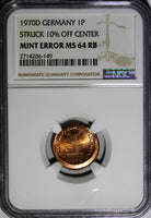 Germany - Federal 1970-D 1 Pfennig NGC MINT ERROR MS64 RB SCARCE KM#105 (149)