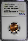 Germany - Federal 1970-D 1 Pfennig NGC MINT ERROR MS64 RB SCARCE KM#105 (149)