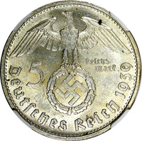 Germany - Third Reich Silver 1939 B 5 Reichsmark 29mm NGC MS62 KM# 94 (023)