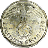 Germany - Third Reich Silver 1939 B 5 Reichsmark 29mm NGC MS62 KM# 94 (023)