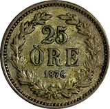 SWEDEN Oscar II Silver 1876 ST  25 Ore  KM# 738