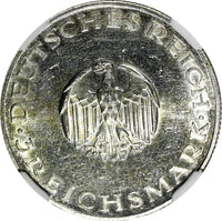 Germany-Weimar Silver 1929 D 3 Reichsmark Gotthold Lessing NGC AU DET. KM# 60(7)