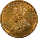 India-British George V Bronze 1935 (C) 1/4 Anna UNC Red Toned KM# 512 (22 250)