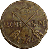 SWEDEN Adolf Frederick (1751-1771) Copper 1766 S.M.2 Ore 33.7 mm KM# 461 (14740)