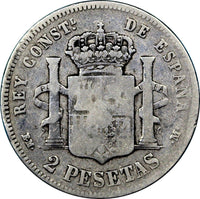 Spain Alfonso XII Silver 1879 (79) EM-M   2 Pesetas SCARCE 1 YEAR TYPE KM# 678.1