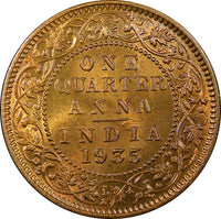 India-British George V Bronze 1935 (C) 1/4 Anna UNC Red Toned KM# 512 (22 250)