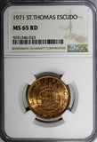Saint Thomas & Prince Island 1971 1 Escudo NGC MS65 RD FULL RED KM# 18 (023)