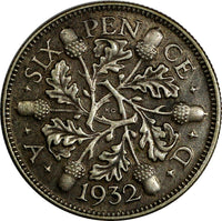 GREAT BRITAIN George V Silver 1932 6 Pence  BETTER DATE KM# 832 (18 636)
