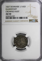 Denmark GLÜCKSTADT Silver 1667 1/16 Speciedaler NGC AU50 TOP GRADED KM# 54.1 (7)