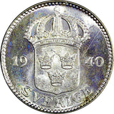 Sweden Gustaf V Silver 1940 G 25 Öre ch.UNC Nice Toned  KM# 785 (22 034)