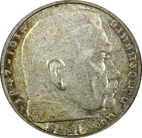 Germany - Third Reich Silver 1938 G 2 Reichs Mark Hindenburg KM# 93 (22 292)