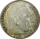 Germany - Third Reich Silver 1938 G 2 Reichs Mark Hindenburg KM# 93 (22 292)