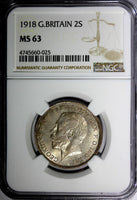 GREAT BRITAIN George V (1910-1936) Silver 1918 1 FLORIN NGC MS63 SCARCE KM817(5)