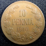 Finland Nicholas II Copper 1916 10 Pennia KM# 14 (23 037)