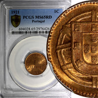 Portugal Bronze 1921 1 Centavo PCGS MS65 RD Bright Red Key Date  KM# 565 (61)