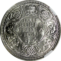 India-British George VI Silver 1941 (B) 1/2 Rupee Bombay NGC MS62 KM# 551 (033)