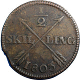 SWEDEN COPPER Gustaf IV Adolf 1803 1/2 SKILLING  30.5mm KM#565