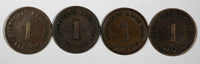 Germany - Empire Wilhelm I Copper LOT OF 4 COINS 1886-1888 1 Pfennig  KM# 1 (56)