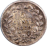 Netherlands William III Silver 1879 Broadaxe 5 Cents XF Mintage-200,000 KM# 91