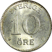 Sweden Gustaf V (1907-1950) Silver 1941 G 10 Öre  GEM BU KM# 780 (079)