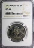Mauritius 1987 5 Rupees NGC MS66 TOP GRADED BY NGC Seewoosagur Ramgoolam KM# 56