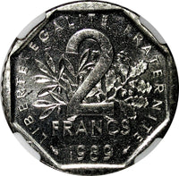 France 1989 2 Francs NGC MS65 Mint-83,000 TOP GRADED  KM# 942.1 (020)