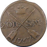 Sweden  Adolf Frederick Copper 1767 2 Ore, S.M. Low Mintage-467,000 KM# 461 (24)