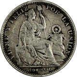 Peru Silver 1898 JF 1/5 Sol "LIBERTAD" KM# 205.2 (19 398)