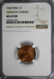 Peru Bronze 1944 1 Centavo NGC MS65 RB NICE RED !!! TOP GRADED BY NGC ! KM# 211a