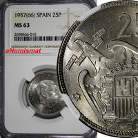 Spain Caudillo and Regent 1957 (66) 25 Pesetas NGC MS63 KM#787 (010)