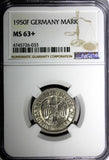 Germany-Federal Republic 1950 F 1 Mark NGC MS63+"PLUS" Stuttgart Mint KM#110 (3)