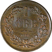 Sweden Carl XV Adolf Bronze 1870 1 Ore Choice UNC Condition KM# 705 (21 998)
