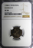 SPAIN Charles III Silver 1788 SC 1 Real Seville NGC VF30 Toned KM# 411.2 (028)