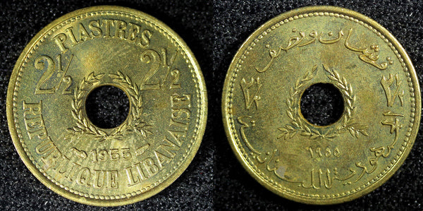 Lebanon Aluminium-Bronze 1955 2 1/2 Piastres Monnaie de Paris BU KM# 20 (23 537)