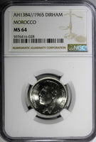 Morocco Hassan II Nickel AH1384//1965 1 Dirham NGC MS64 Y# 56 (028)