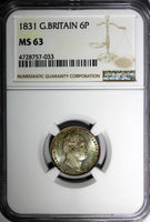 GREAT BRITAIN William IV Silver 1831 6 Pence NGC MS63 1st Year KM# 712 (033)