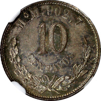Mexico SECOND REPUBLIC Silver 1890 MO M 10 Centavos NGC MS64 TONED KM#403.7 (43)