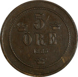 SWEDEN Oscar II (1872-1907) Bronze 1885 5 ORE SCARCE KM# 736 (17 912)