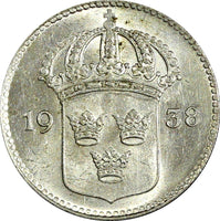 SWEDEN Gustaf V Silver 1938 G 10 Öre UNC KM# 780 (22 134)