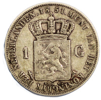 Netherlands William III Silver 1851 1 Gulden Better Date Toned 28mm KM# 93 (280)