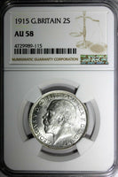 GREAT BRITAIN George V Silver 1915 Florin 2 Shillings NGC  AU58 KM# 817
