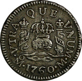 Mexico SPANISH COLONY Charles III Silver 1760 Mo M 1/2 Real Toned  KM# 68