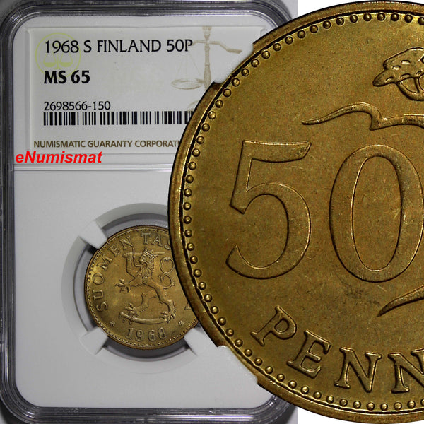 Finland Aluminum-Bronze 1968-S 50 Pennia NGC MS65 TOP GRADED BY NGC   KM# 48 (0)