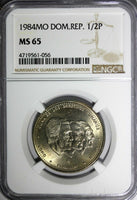 DOMINICAN REPUBLIC 1984 MO 1/2 Peso NGC MS65 Human Rights Toning KM# 62.1