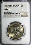 DOMINICAN REPUBLIC 1984 MO 1/2 Peso NGC MS65 Human Rights Toning KM# 62.1