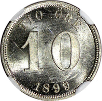 SWEDEN Oscar II Silver 1899 EB 10 Ore NGC MS63 GEM BU  KM# 755 (046)
