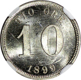 SWEDEN Oscar II Silver 1899 EB 10 Ore NGC MS63 GEM BU  KM# 755 (046)