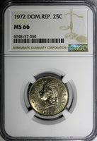 DOMINICAN REPUBLIC 1972 25 Centavos NGC MS66 GEM Mintage-800,000 KM# 20a.1 (30)